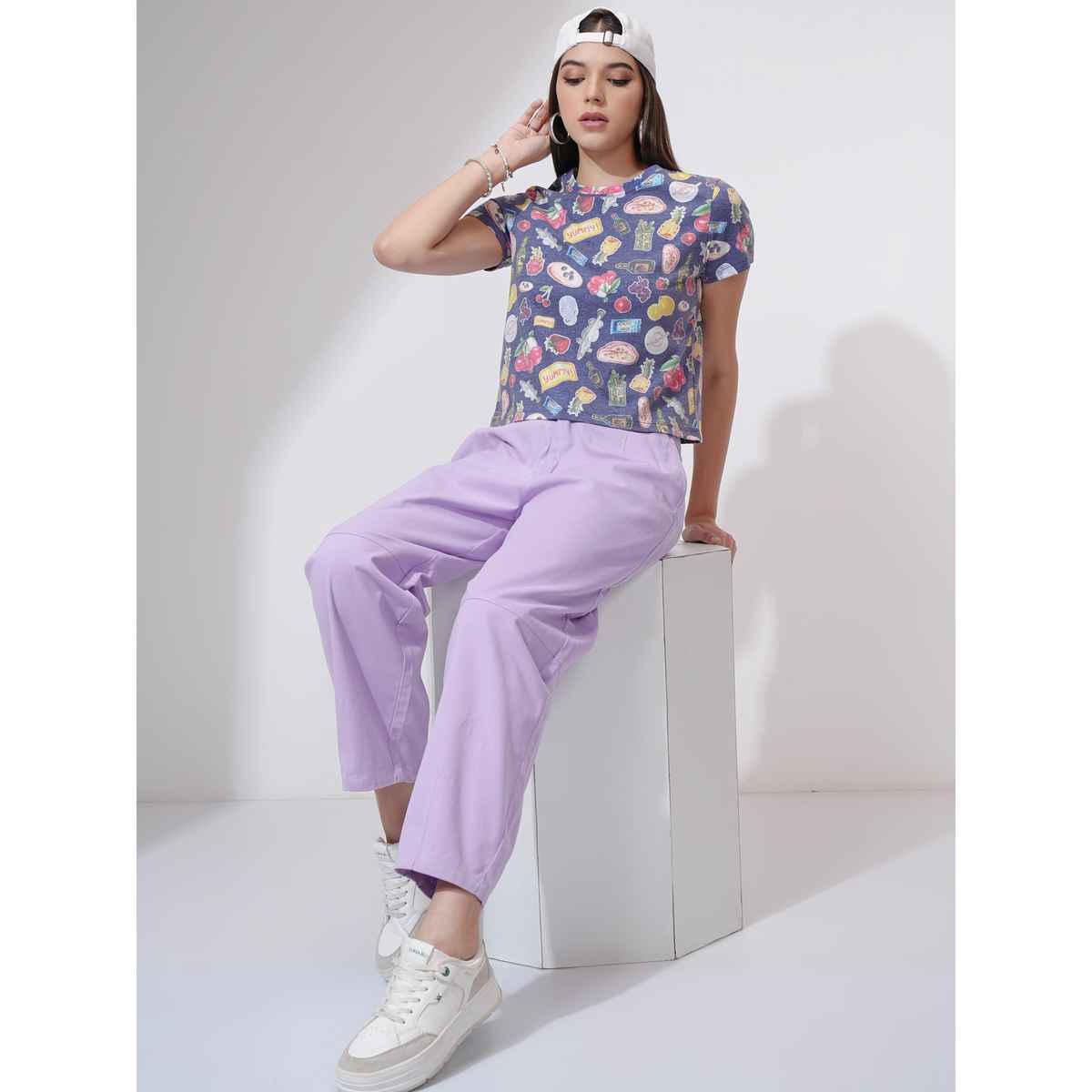 Tokyo Talkies Women's Printed Short Sleeve Cropped T-shirt | Multicolour - XL