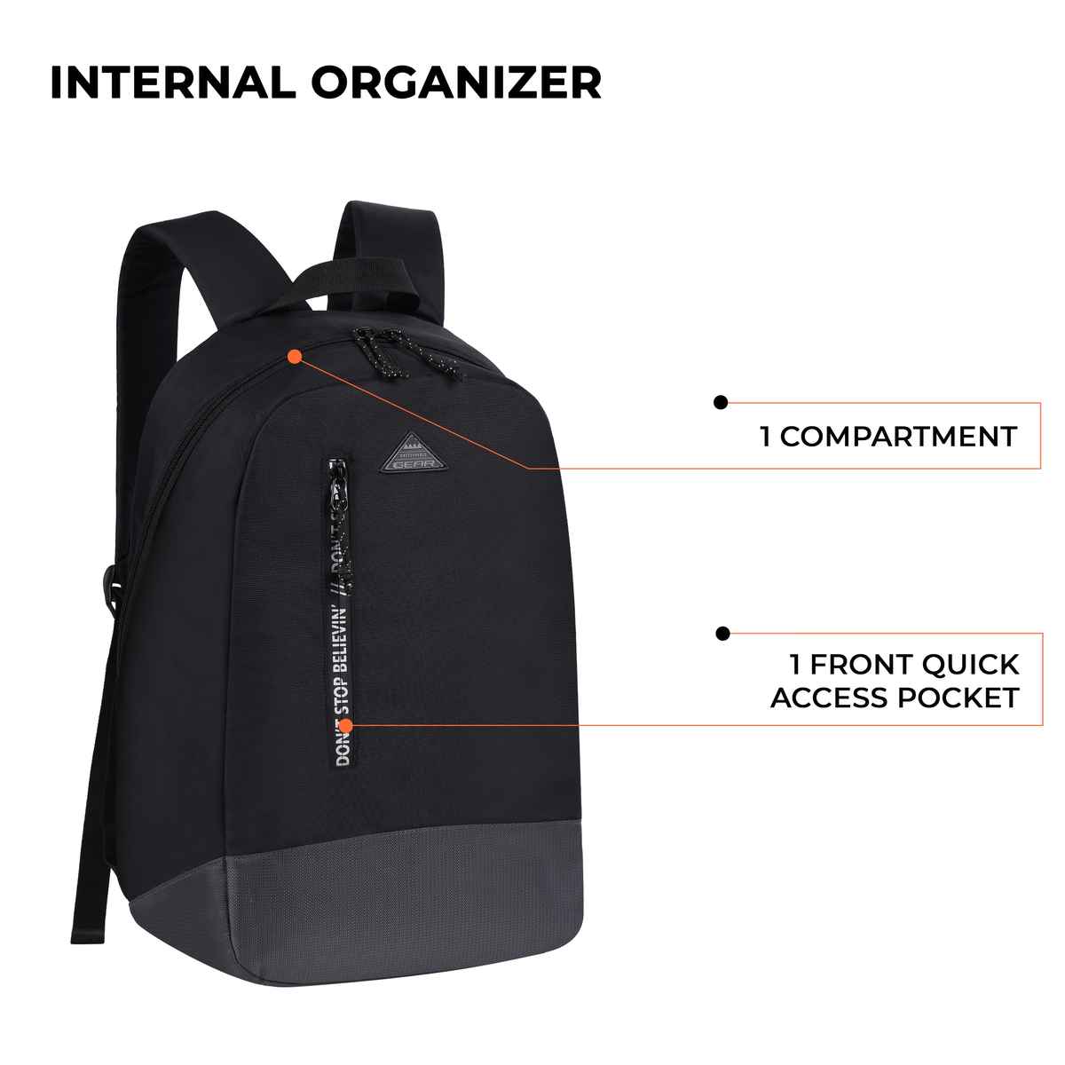 Gear Unisex Modern Polyester 19 L Top Handle Backpack | Black - 17 Inches