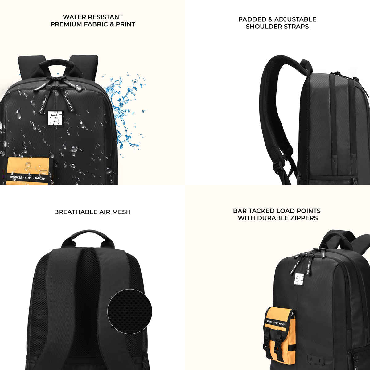 Gear Hipster Anti - Theft Faux Leather Laptop Backpack Black Yellow