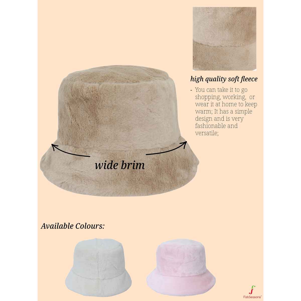 Fabseasons Women's Acrylic and Faux Fur Bucket Hat | Baby Pink - One Size