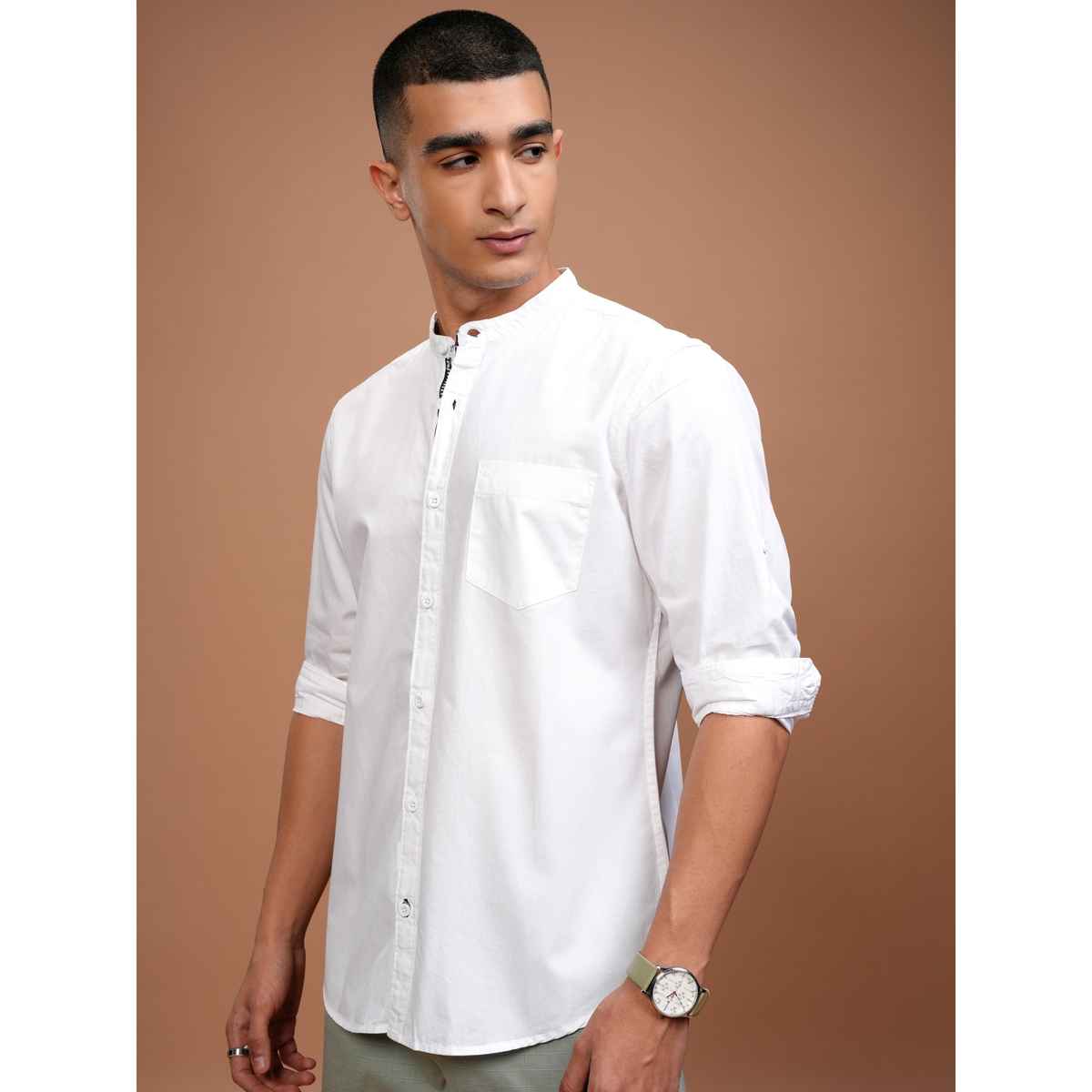 Highlander Men Solid Slim Fit Casual Shirt | White | M