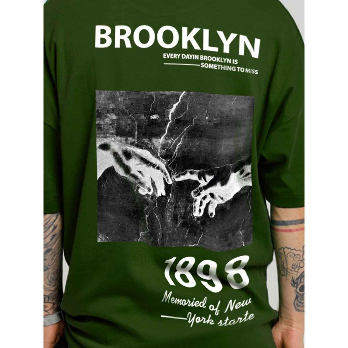 De Tees Men's Oversize T-shirt | M-OST-OLIVE-BROOKLYN | Olive - XL