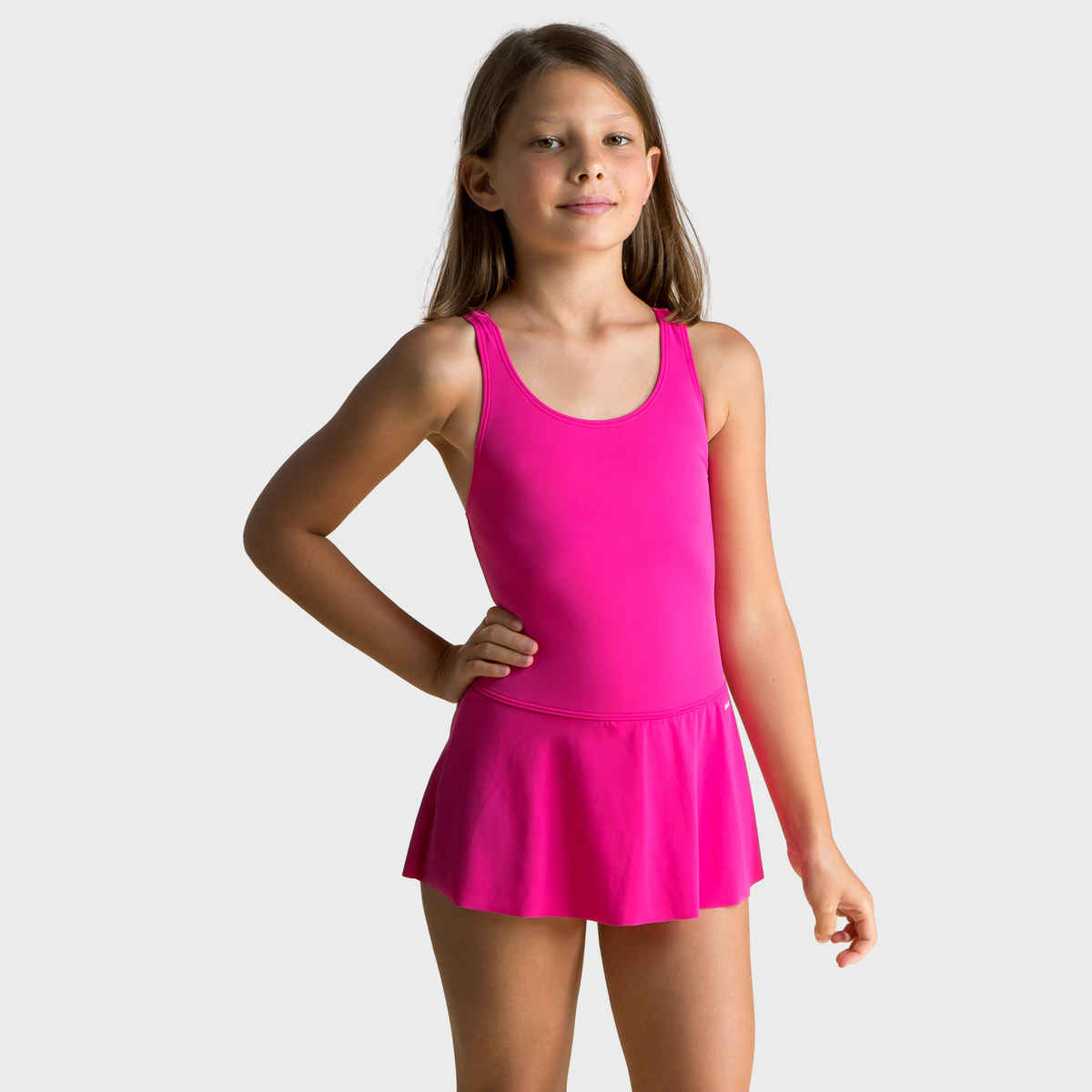 Decathlon Nabaiji Girl's Swimming One Piece Swimsuit With Skirt | Pink - 14-15 Y