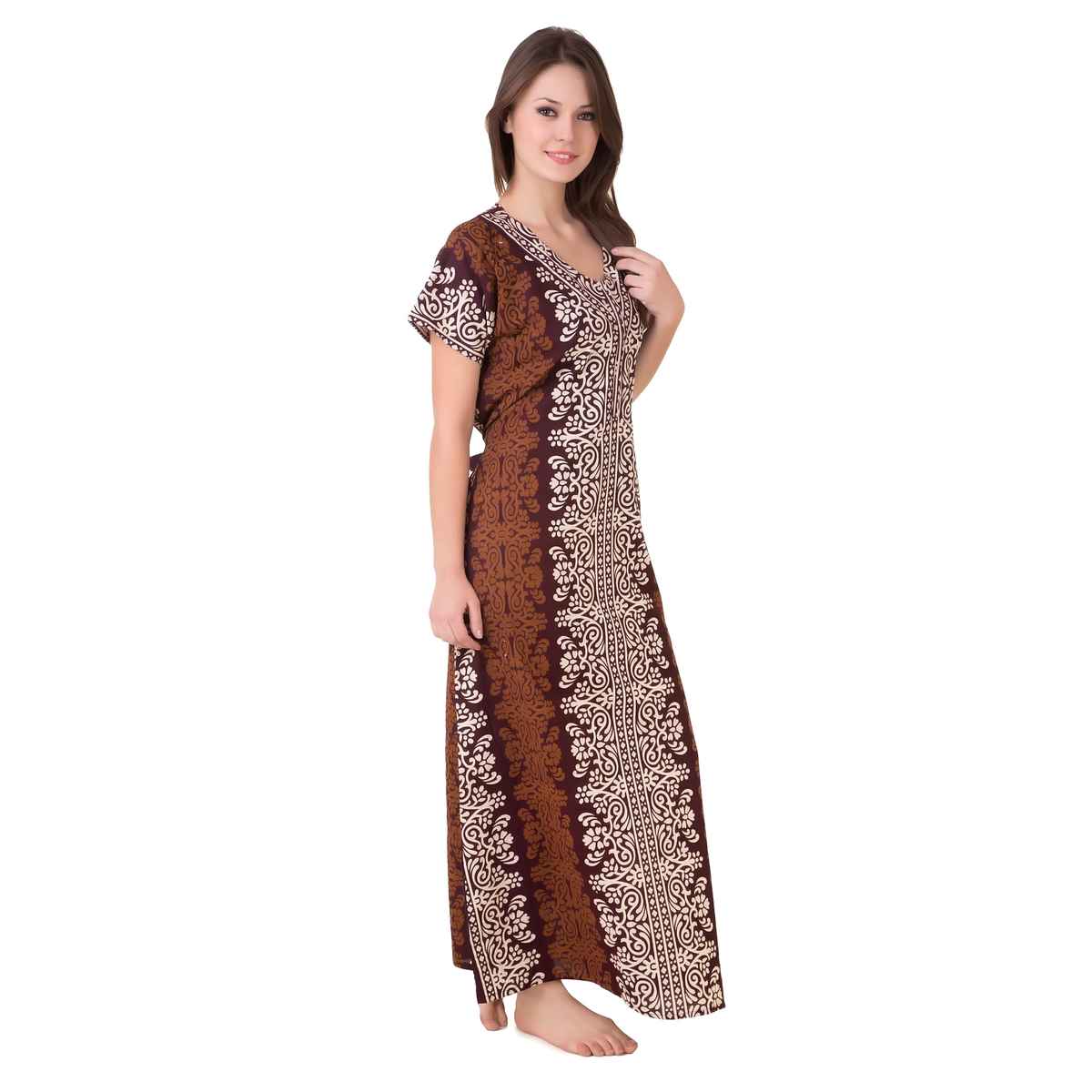 Masha Womens-Brown-Cotton Nighty-Freesize