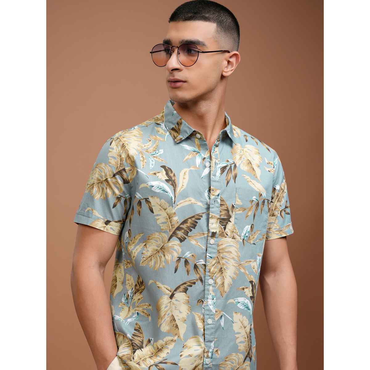 Highlander Men Slim Fit Tropical Cotton Printed Casual Shirt | Multicolor | M