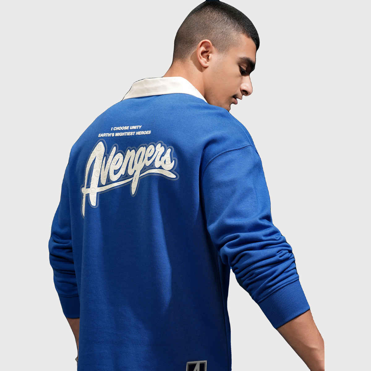 Highlander Men's Oversized Drop Shoulder Hidden Placket Polo Collar T-shirt - Marvel | Blue | M