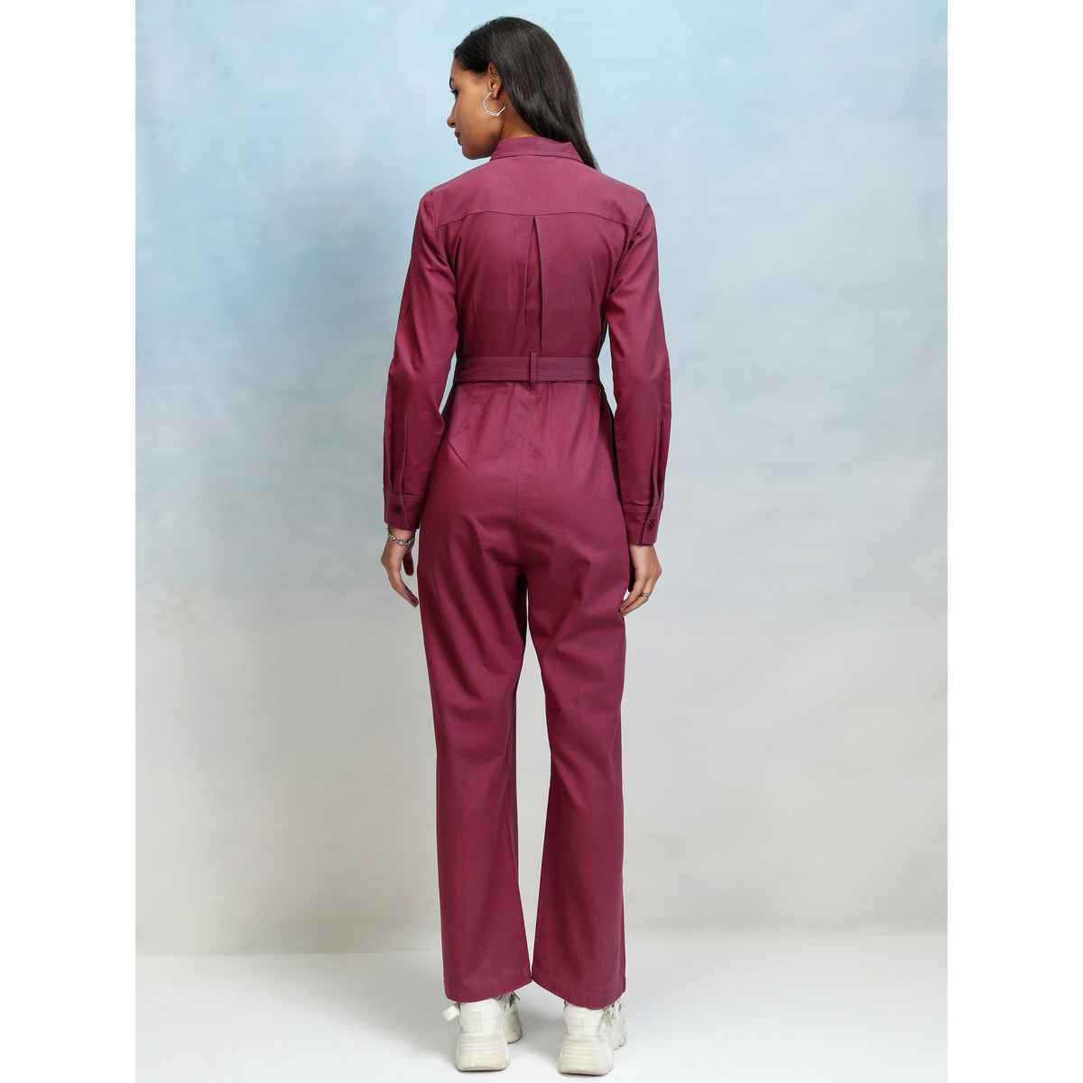 Tokyo Talkies Women's Solid Straight Leg Jumpsuit | Magenta - L