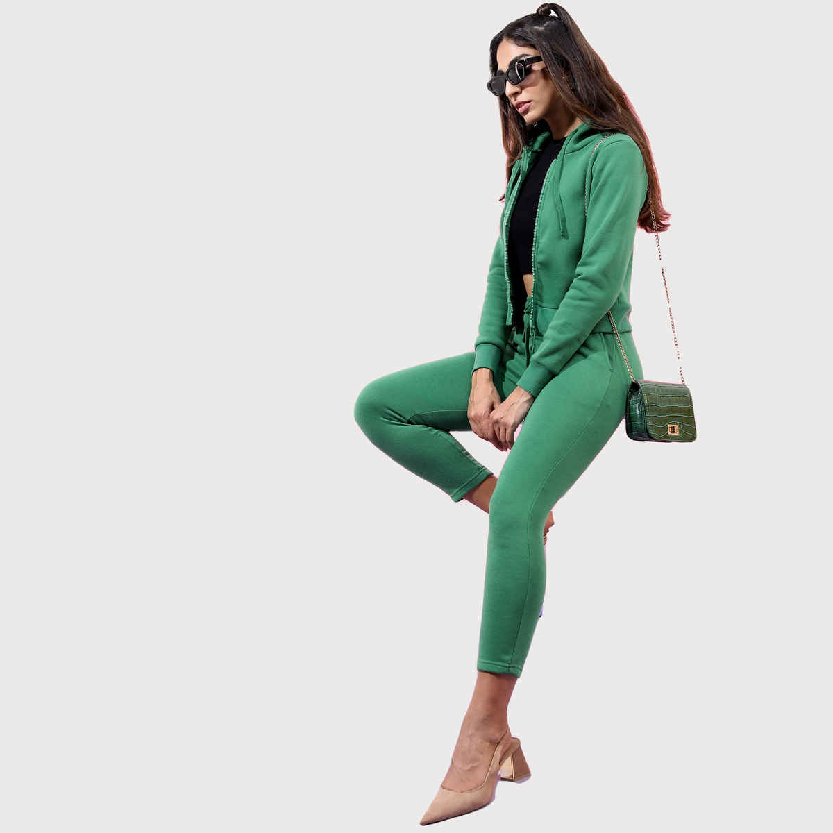 Tokyo Talkies Women's Solid Slim Fit Track Pants | Green - 30