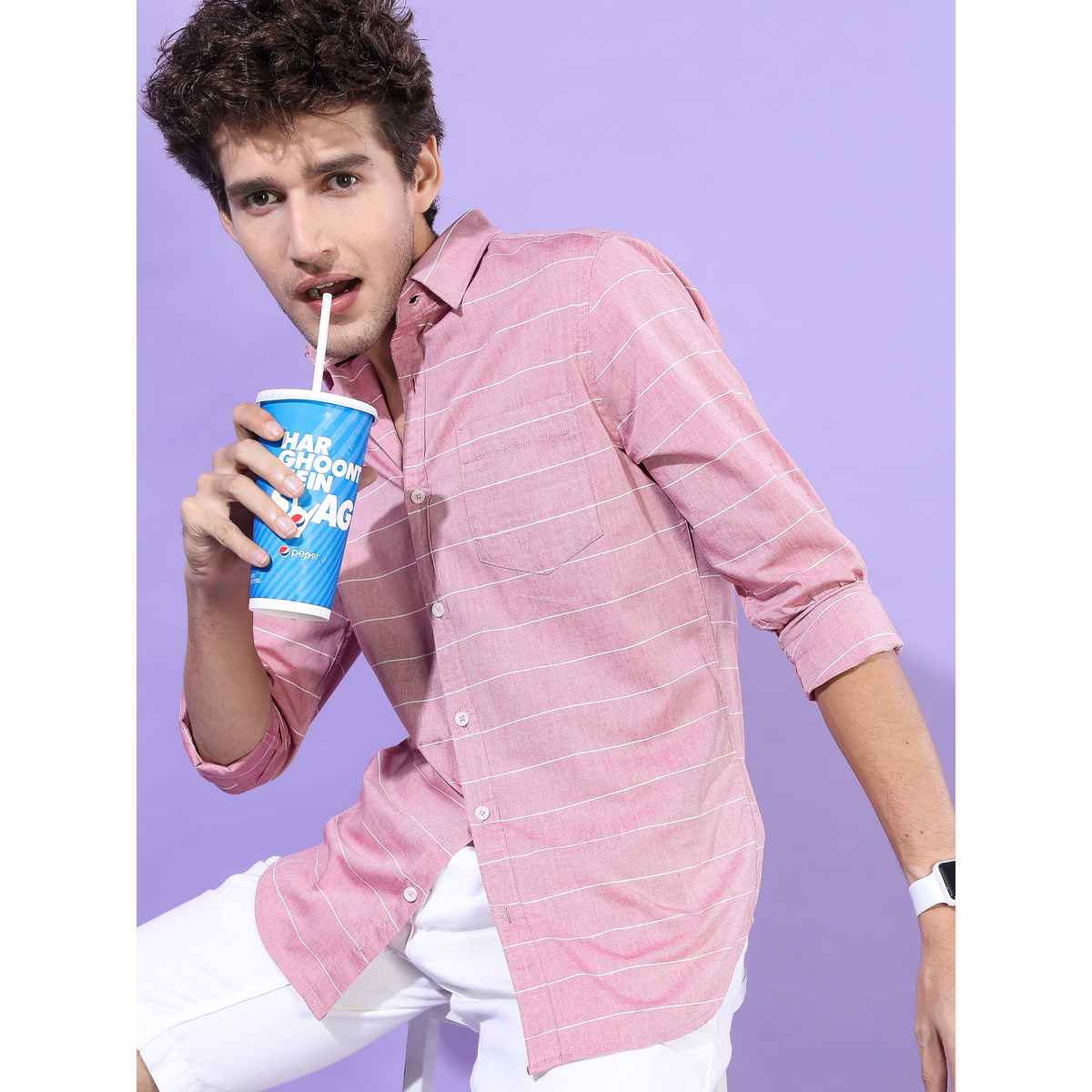 Highlander Men Slim Fit Striped Casual Shirt | Multicolor | L