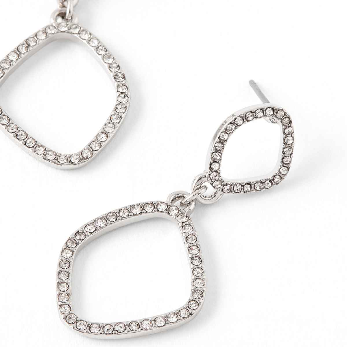 Accessorize London Women's Silver Pave Organic Short Drops Earring - Silver