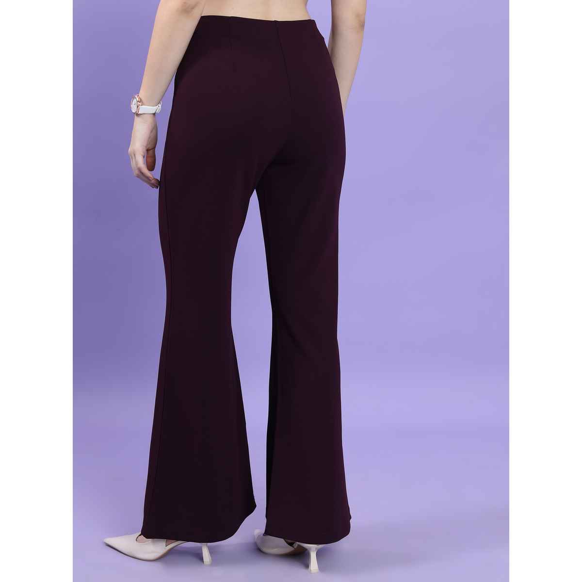 Tokyo Talkies Women's Flared High Rise Bootcut Trouser | Plum - 30