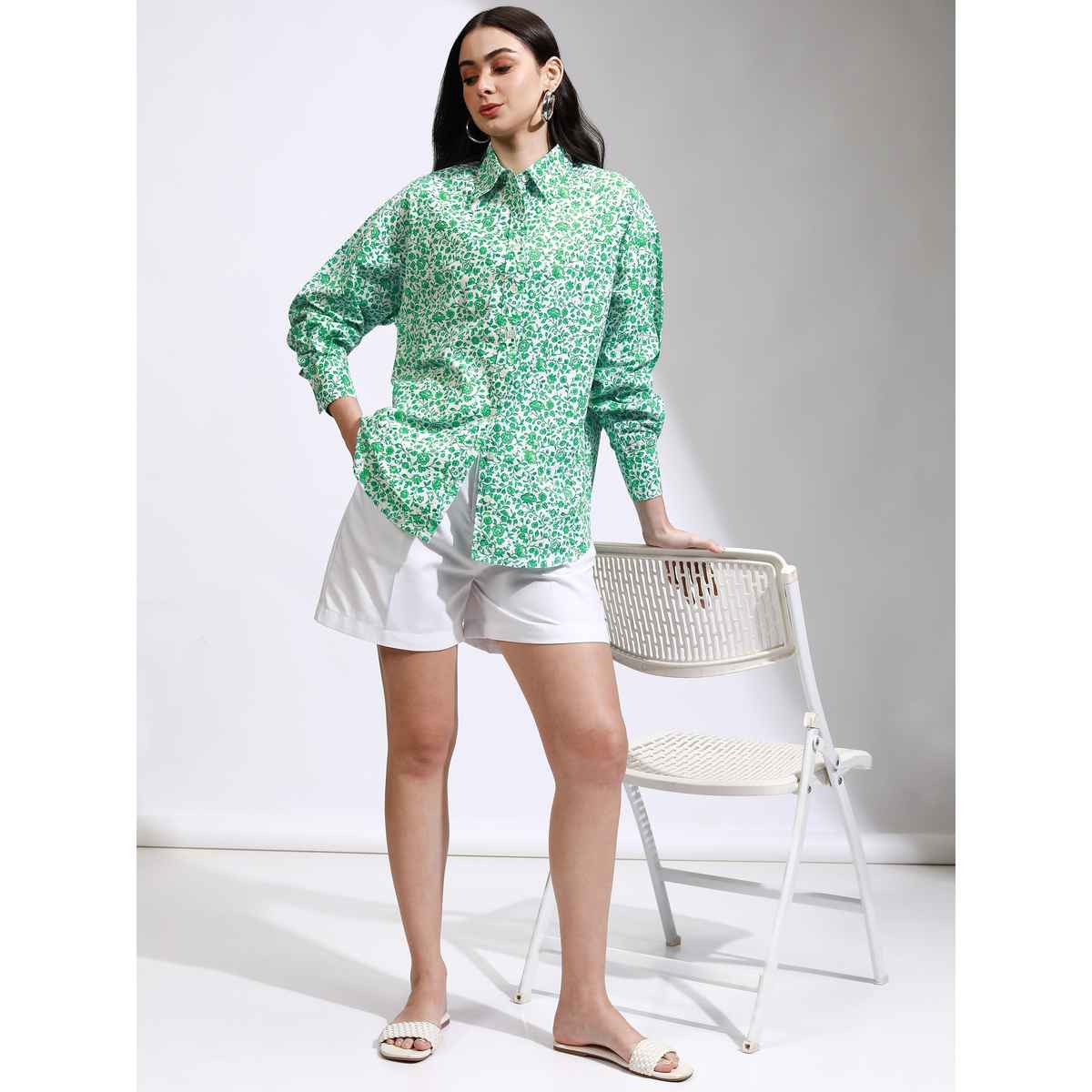 Tokyo Talkies Women's Floral Buttondown Oversized Shirt | Green - S