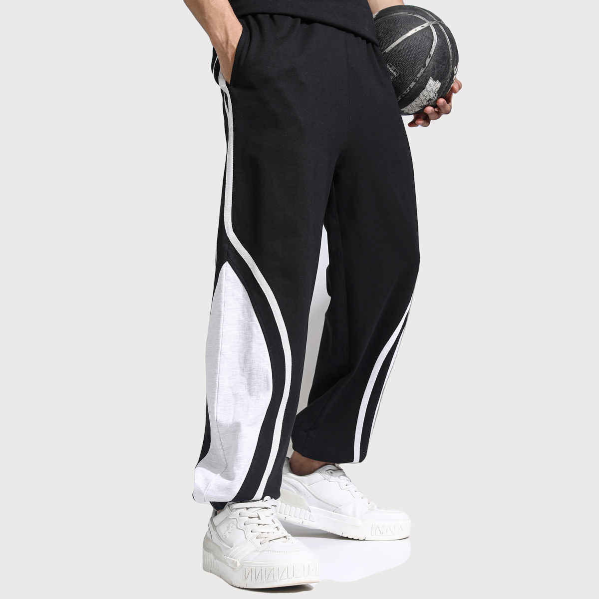 Highlander Men's Relaxed Fit Side Panel Cut Jogger Trouser | Black & Grey Melange - 34