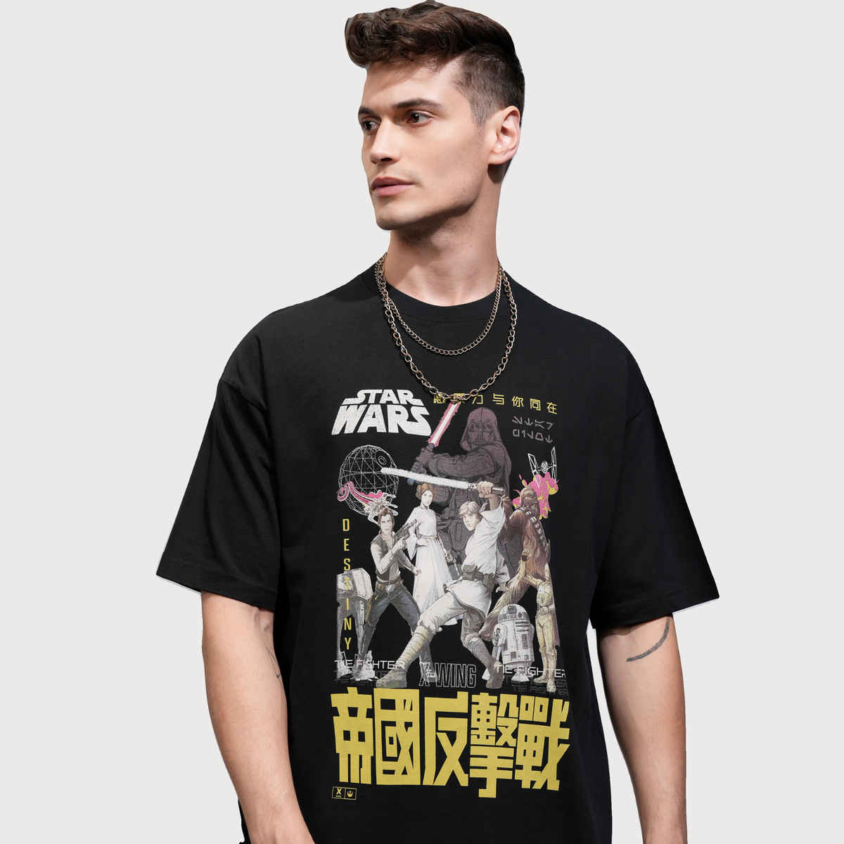 Highlander Men's Oversized Dropshoulder Round Neck T-shirt - Star Wars | Black | L