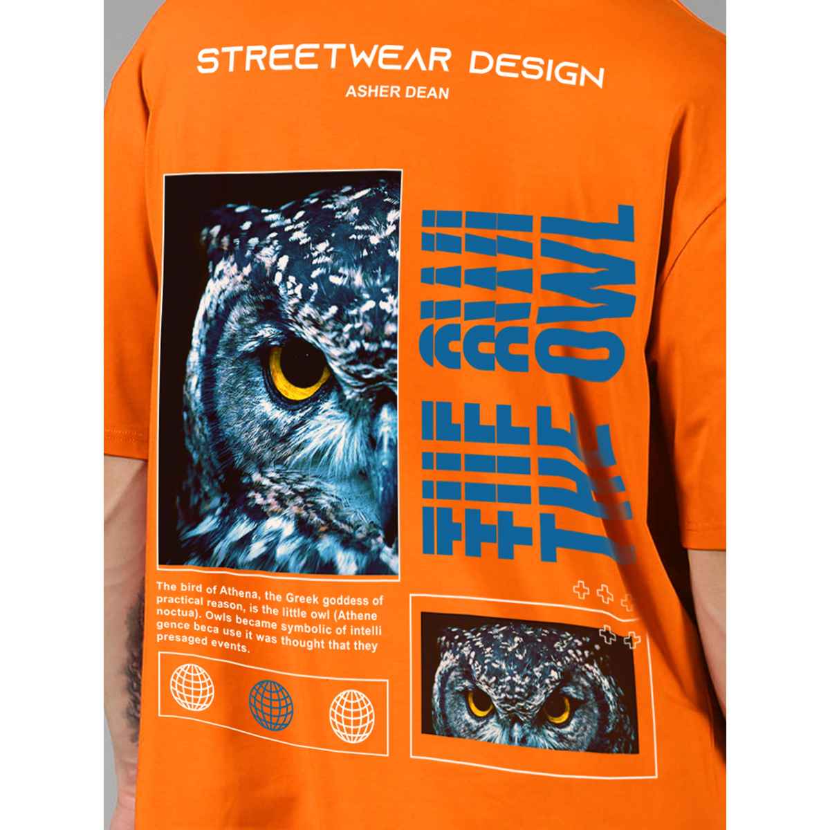De Tees Men's Oversize T-shirt | M-OST-ORANGE-OWL-STREET | Orange - XL