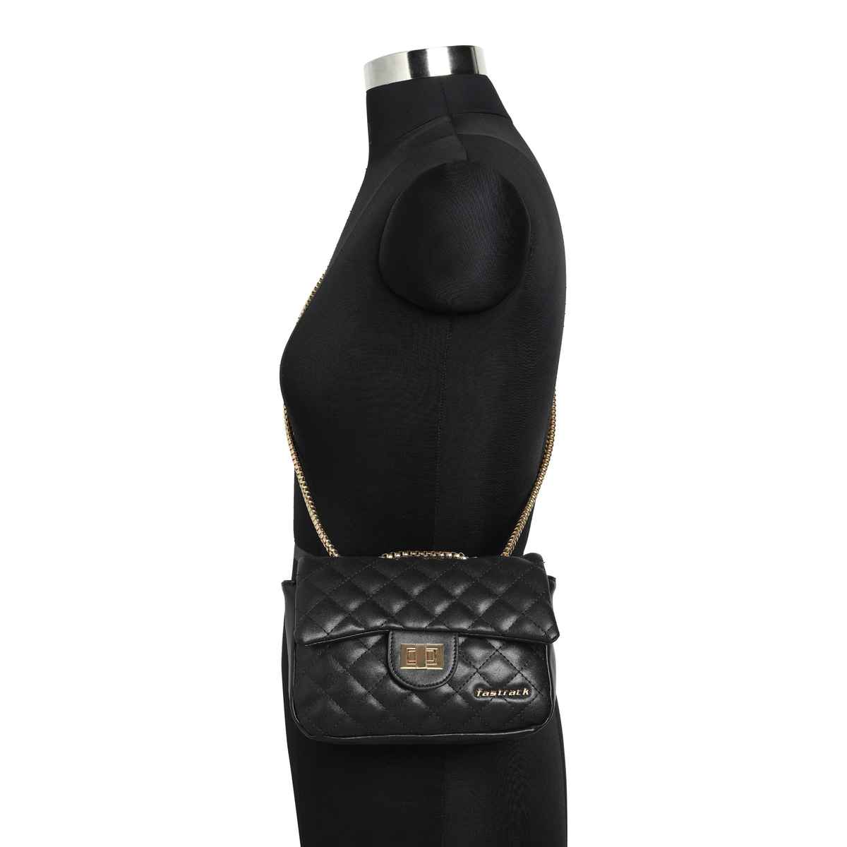 Fastrack Women's PU Structured Quilted Sling Bag | Black