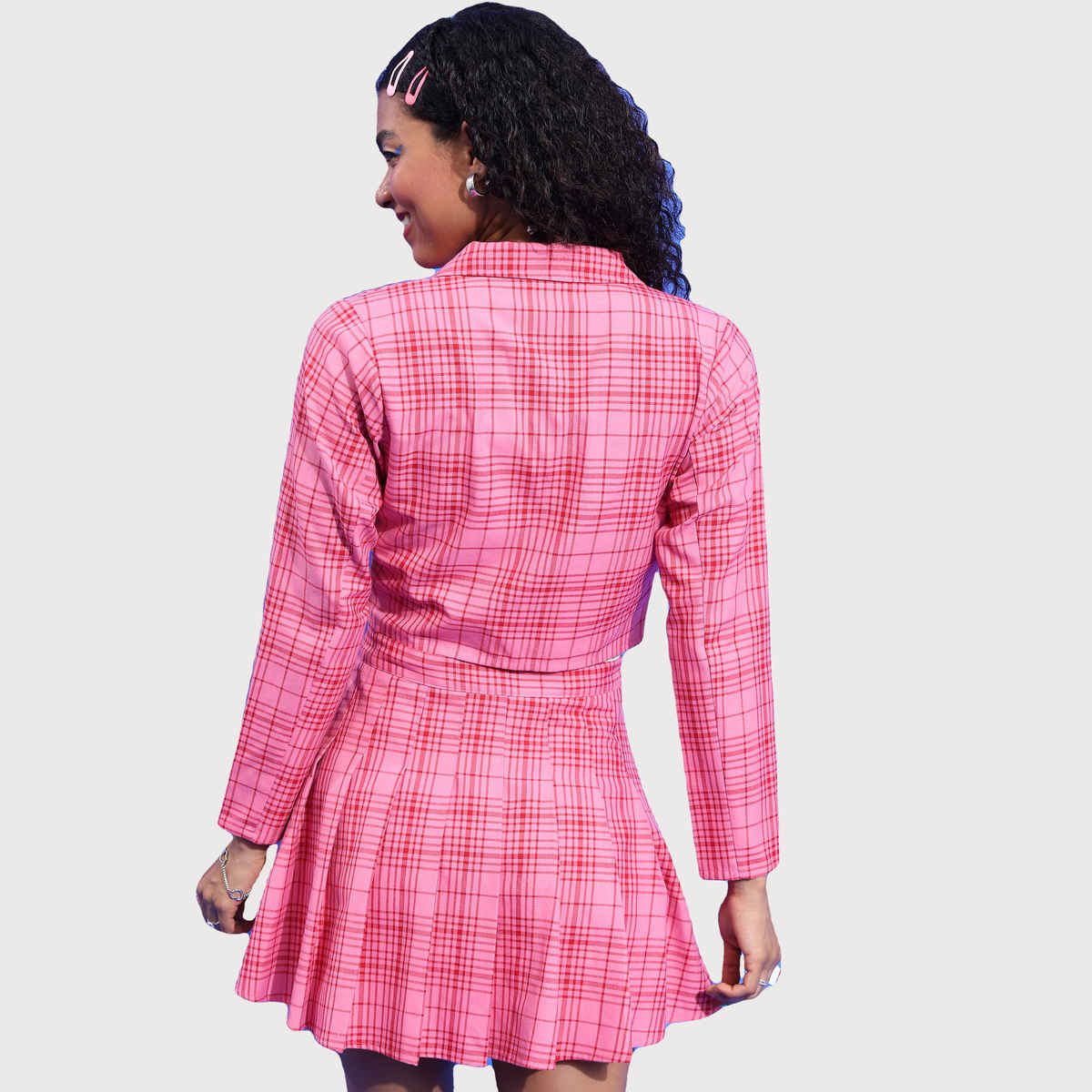 Tokyo Talkies Women's Blazer and Matching Pleated Skirt Co-Ords | Pink - S