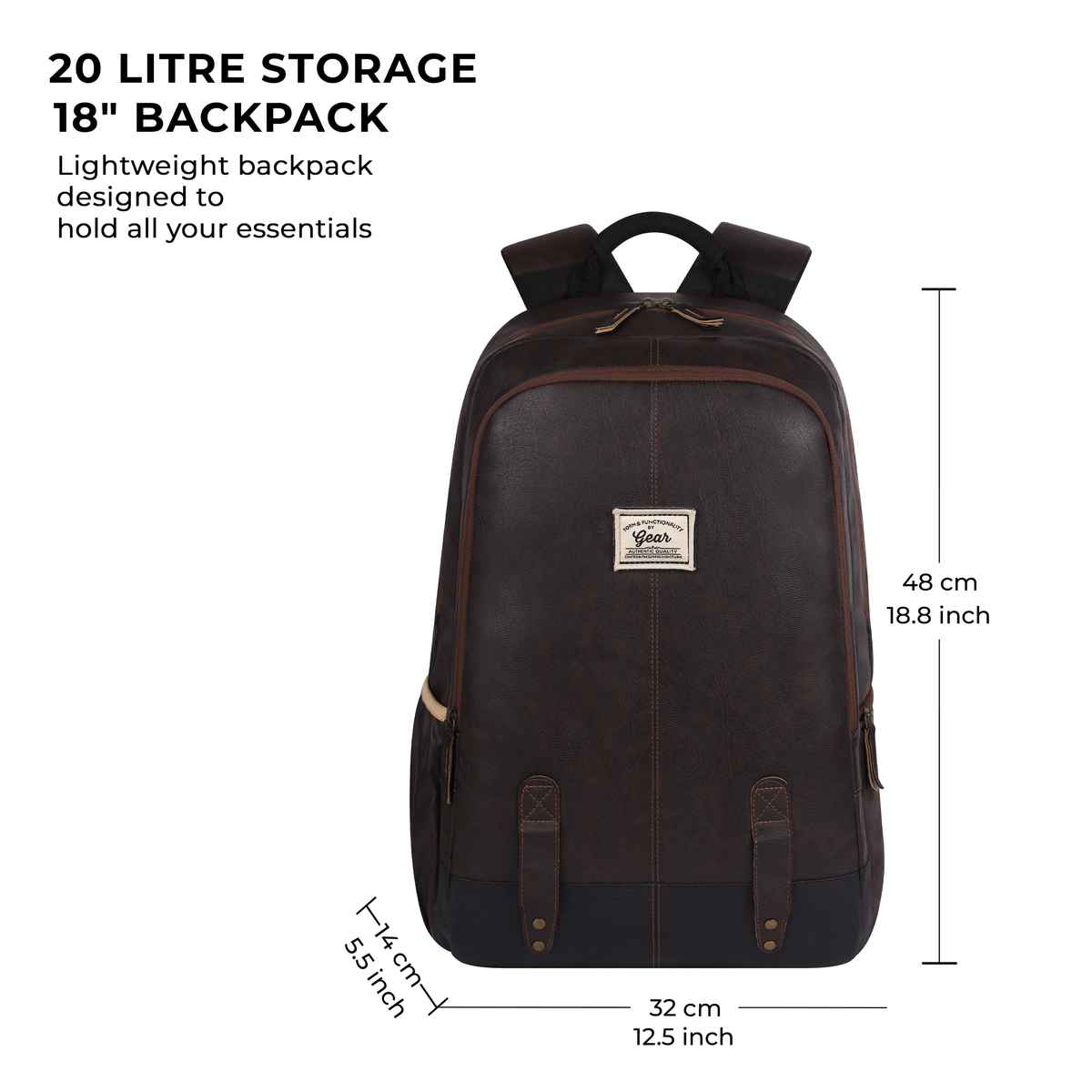 Gear Unisex Solid Artificial Leather 20 L Anti Theft Backpack | Brown and Black - Free Size