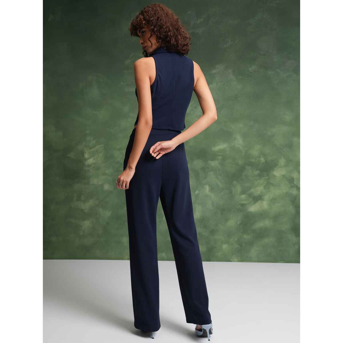 Tokyo Talkies Women's Notched Lapel-Collar Waistcoat With Trousers | Blue - M