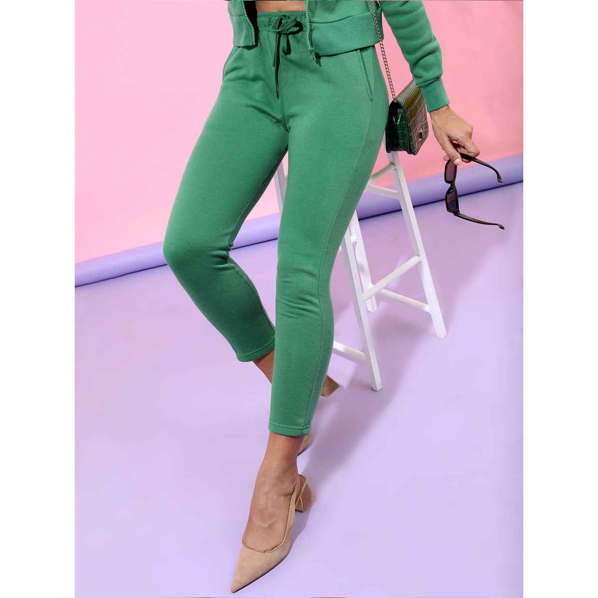 Tokyo Talkies Women's Solid Slim Fit Track Pants | Green - 30