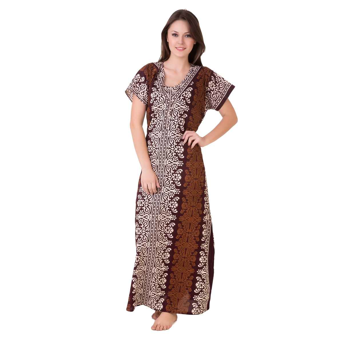 Masha Womens-Brown-Cotton Nighty-Freesize