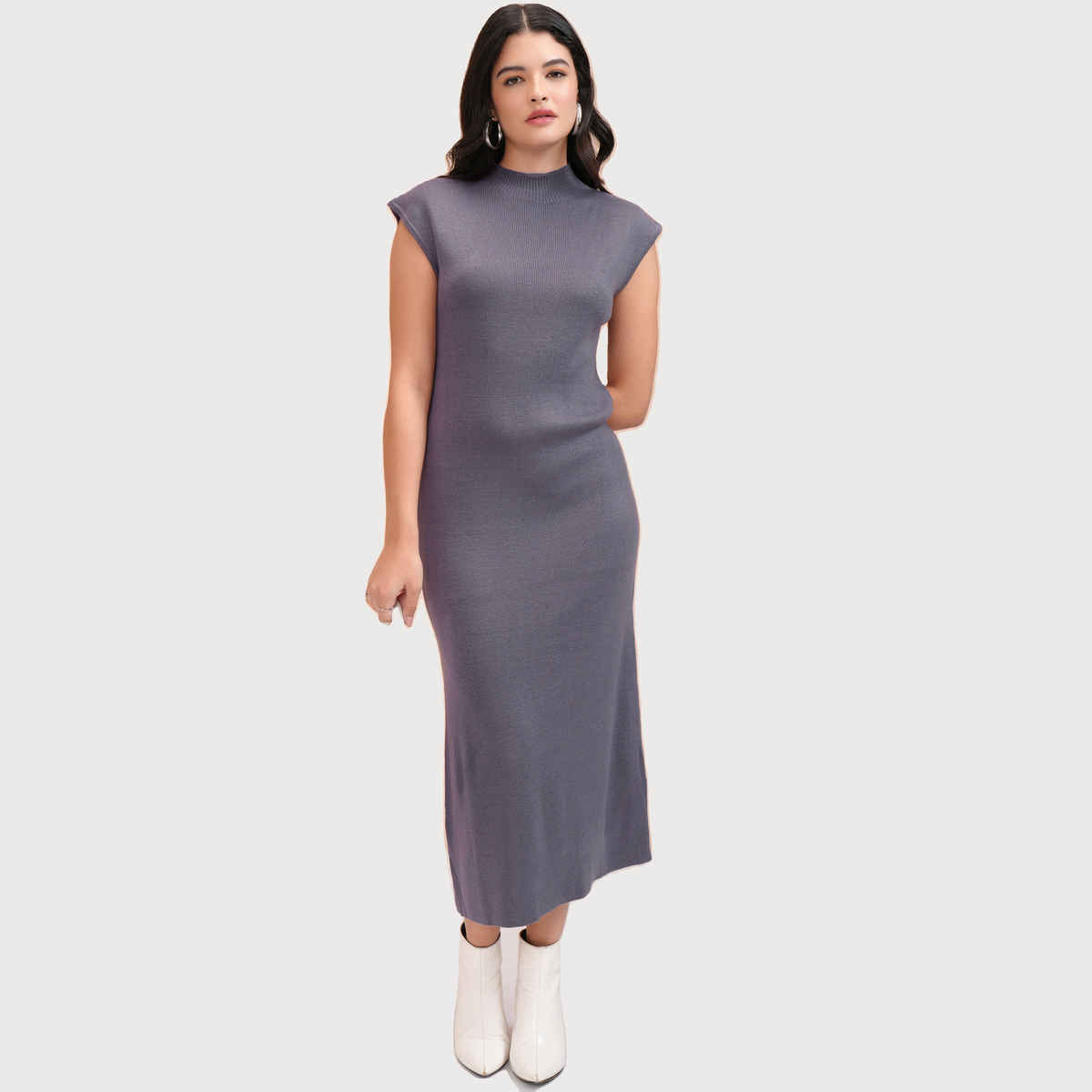 Tokyo Talkies Women's Solid Bodycon Sweater Dress | Purple - M