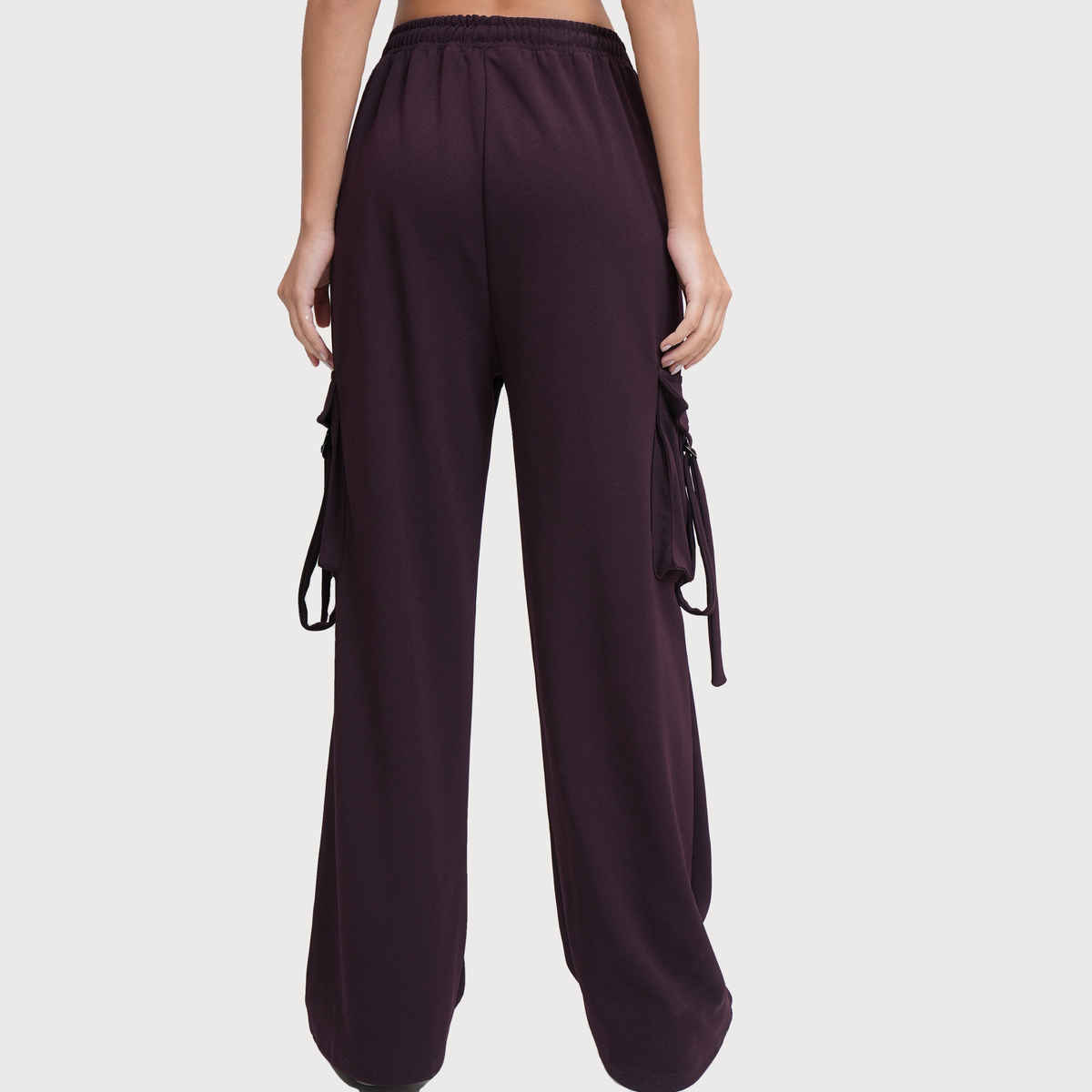 Tokyo Talkies Women's Solid Straight Fit Cargo Pant | Plum - 32