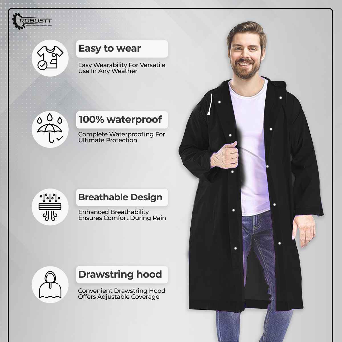 Robustt Unisex Raincoat With Hood | Waterproof | EVA Material | Universal Size - Green