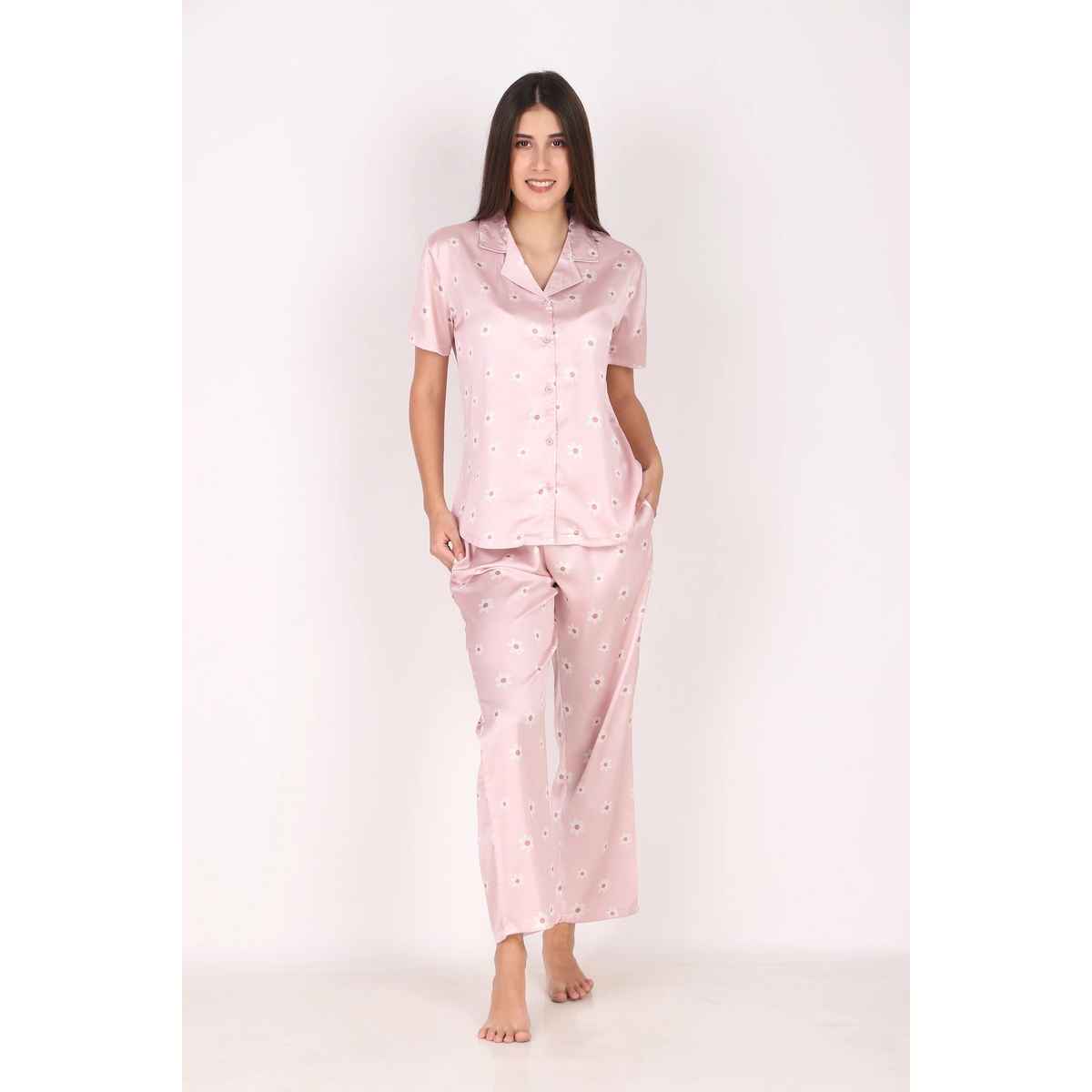 Masha Women's Daisy Pink Satin Pajamas | Set | M