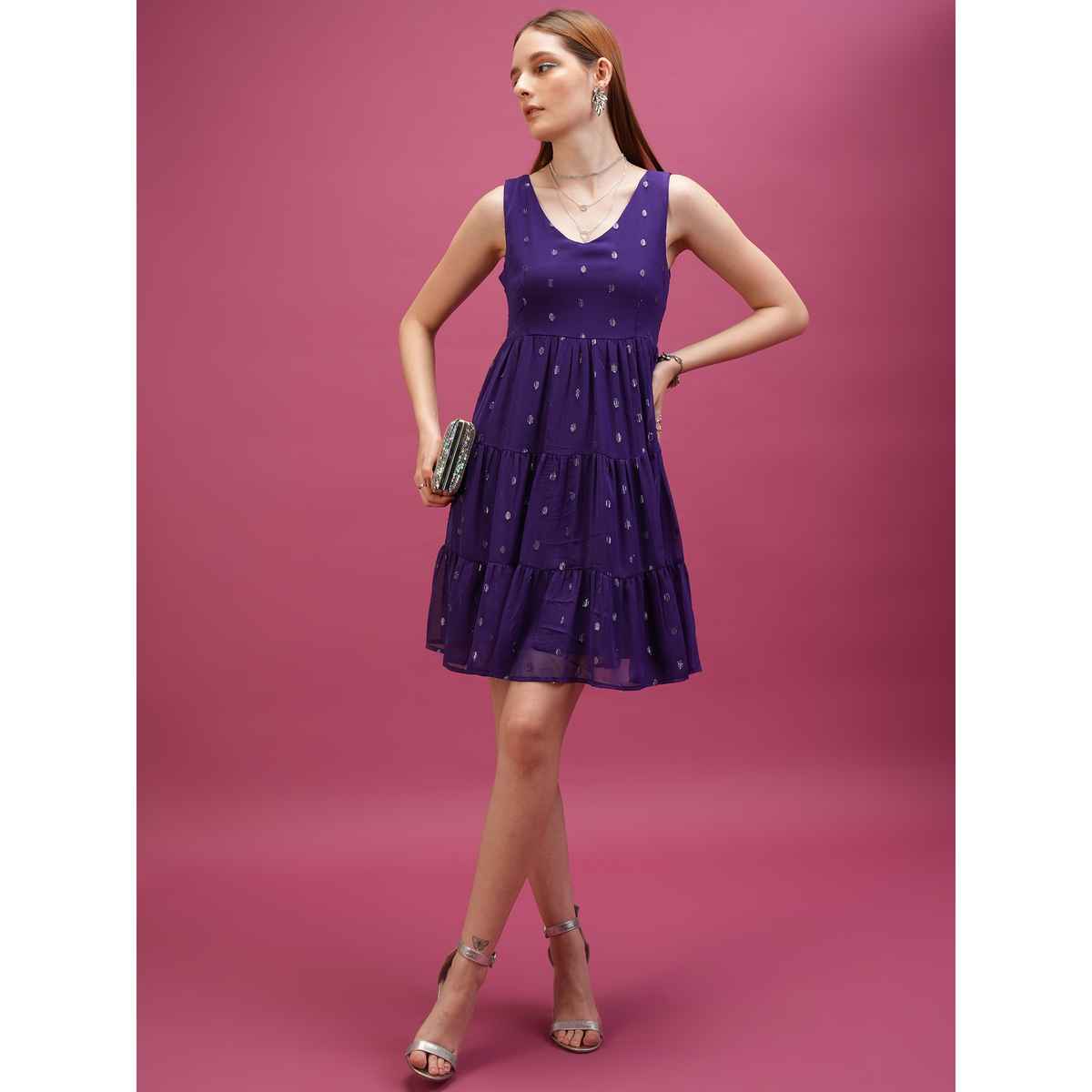 Tokyo Talkies Women's Sleeveless Tiered Dress | Voilet - XL