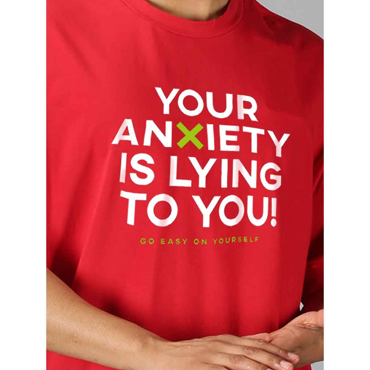 De Tees Men's Oversize T-shirt | M-OST-RED-ANXIETY | Red - XXL