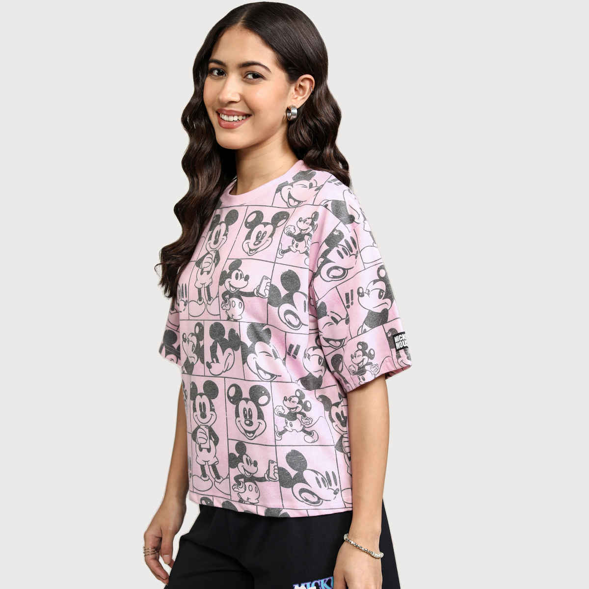 Tokyo Talkies Women's Disney Mickey Mouse Boxy Fit T-shirt | Pink - L
