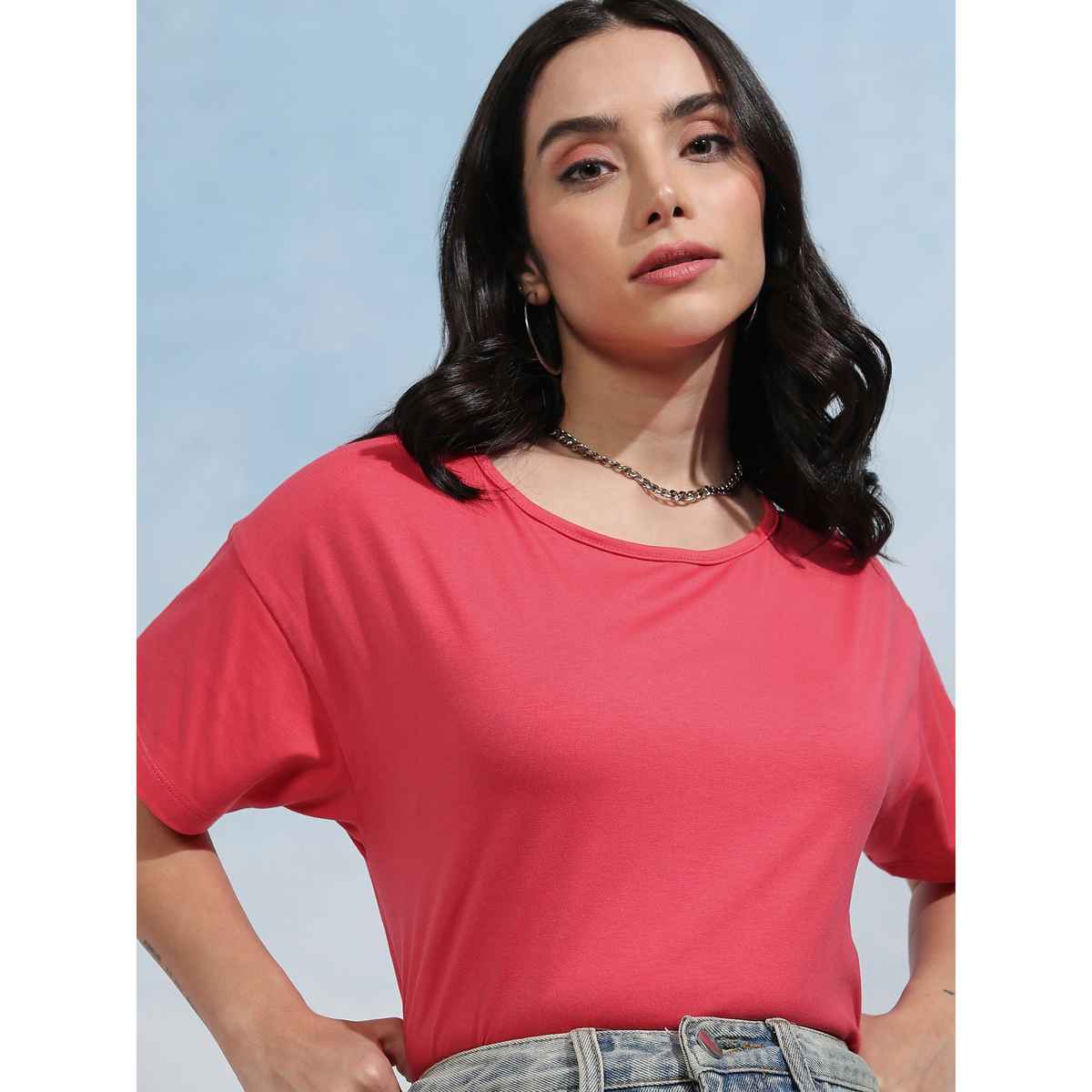 Tokyo Talkies Women's Half Sleeve Round Neck Tshirt | Pink - XL