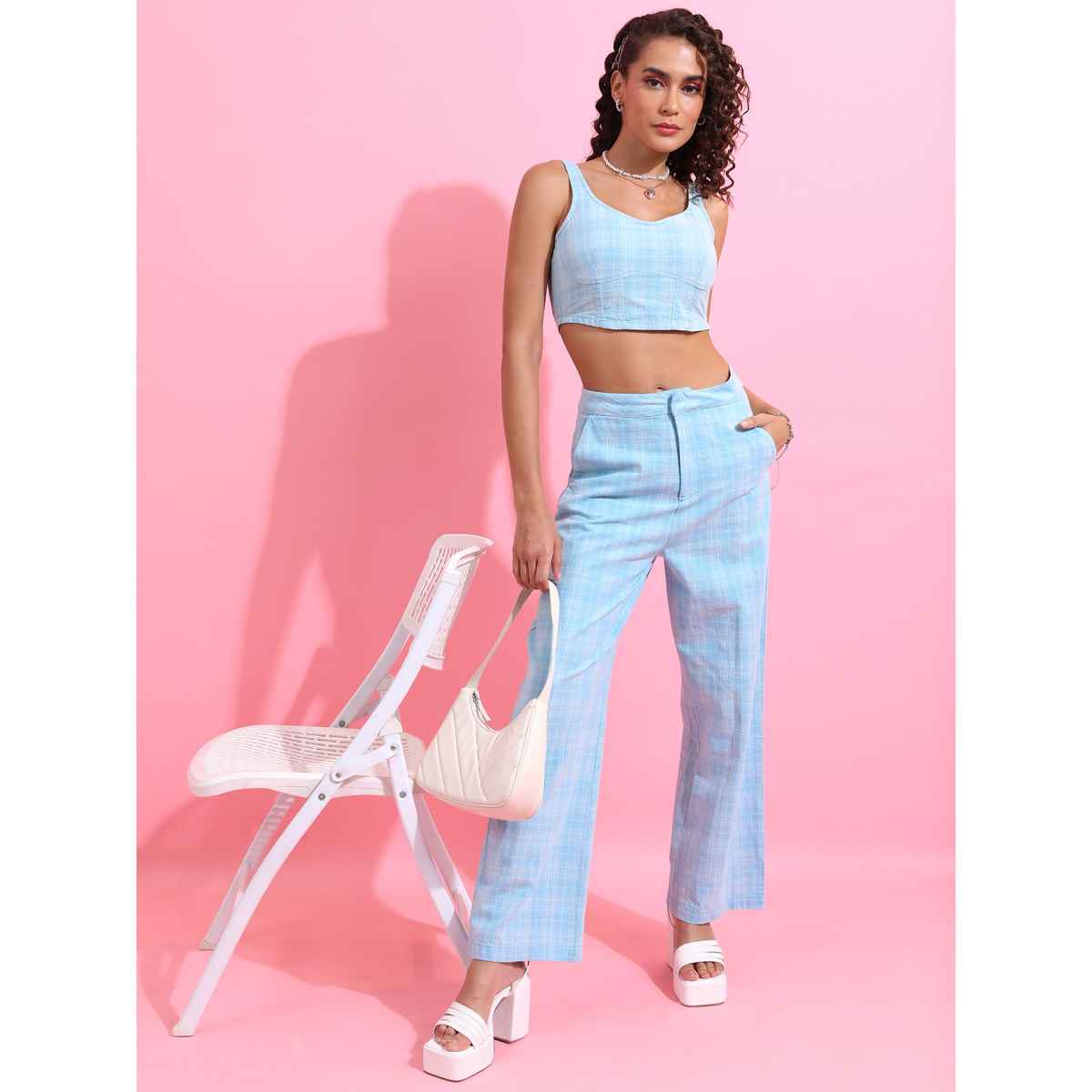 Tokyo Talkies Women's Top Palazzos Co-ords Set | Blue - L