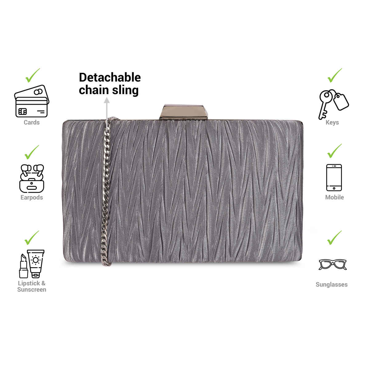 Mochi Women's Party Clutch | 38-128-14 | Grey