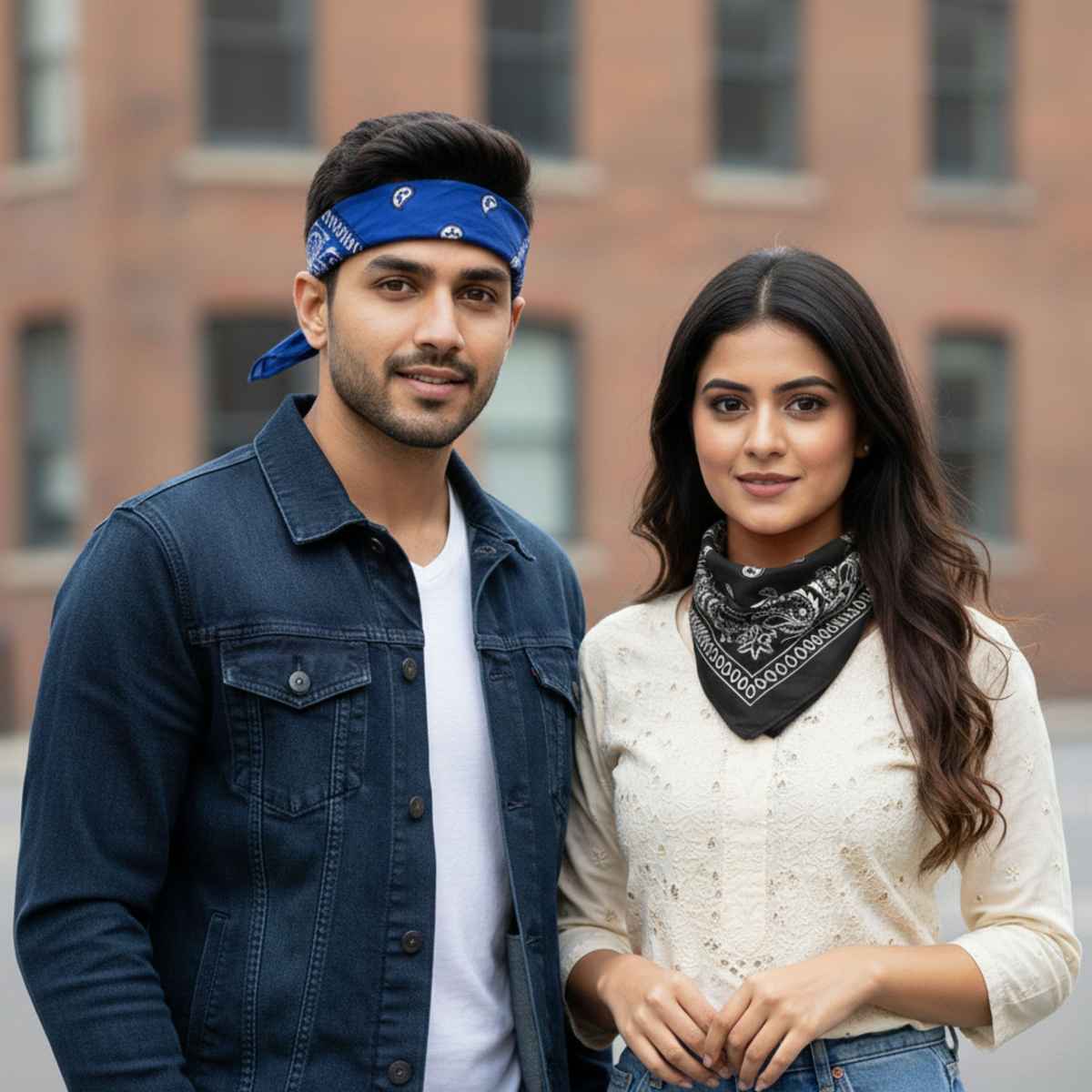 Royal Mart Unisex Cotton Blend Bandana | Black and Blue - One Size