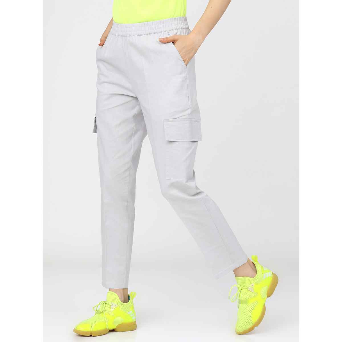 Tokyo Talkies Women's Straight Fit Cargos Trouser | White - 34