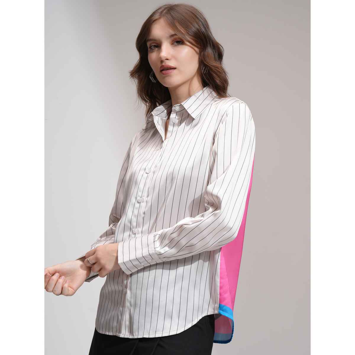 Tokyo Talkies Women's Disney Fantasia Printed Satin Disney Stripe Shirt | White - S