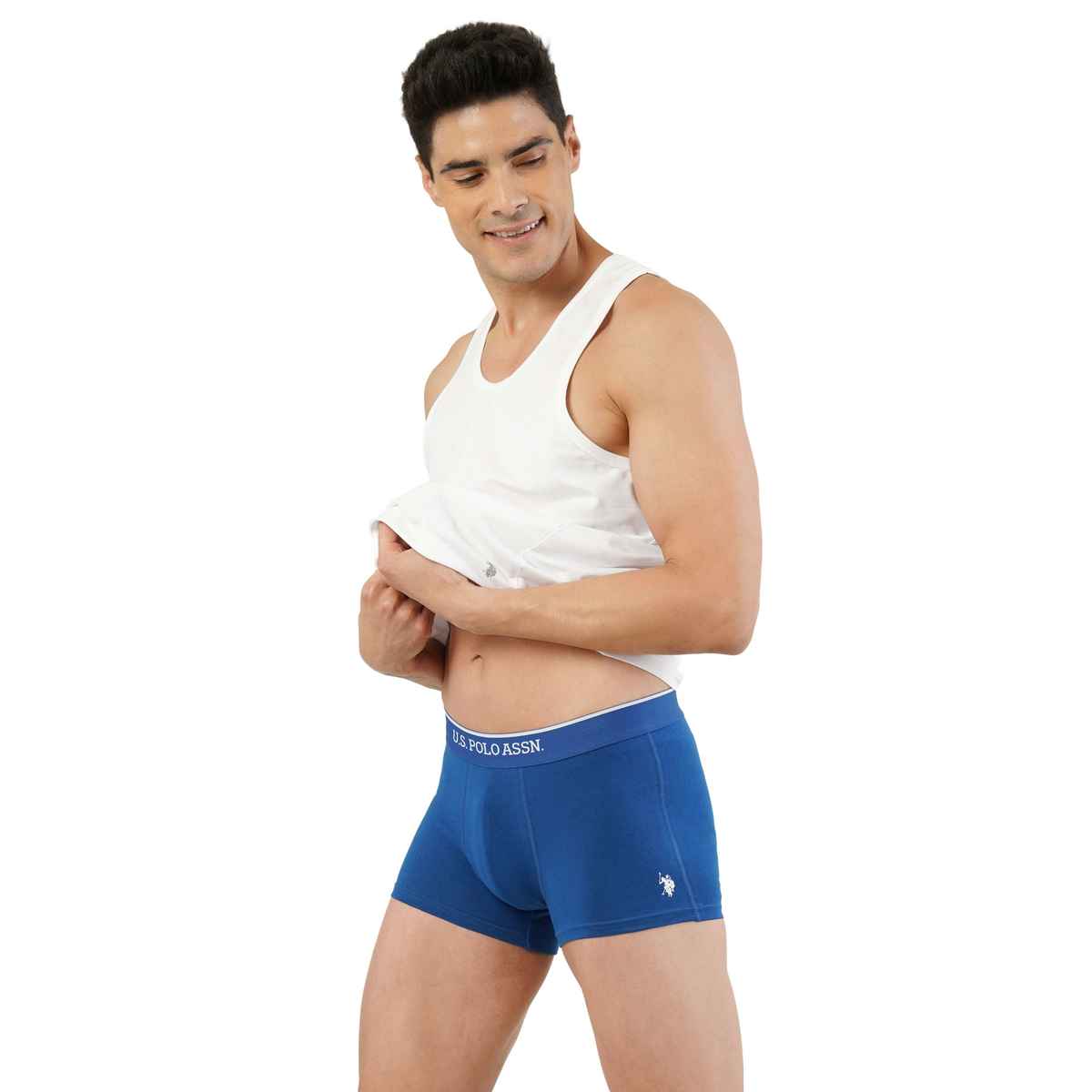 USPA Mens Trunks - Pack of 2 Solid Cotton Trunks - Black & Blue - XL