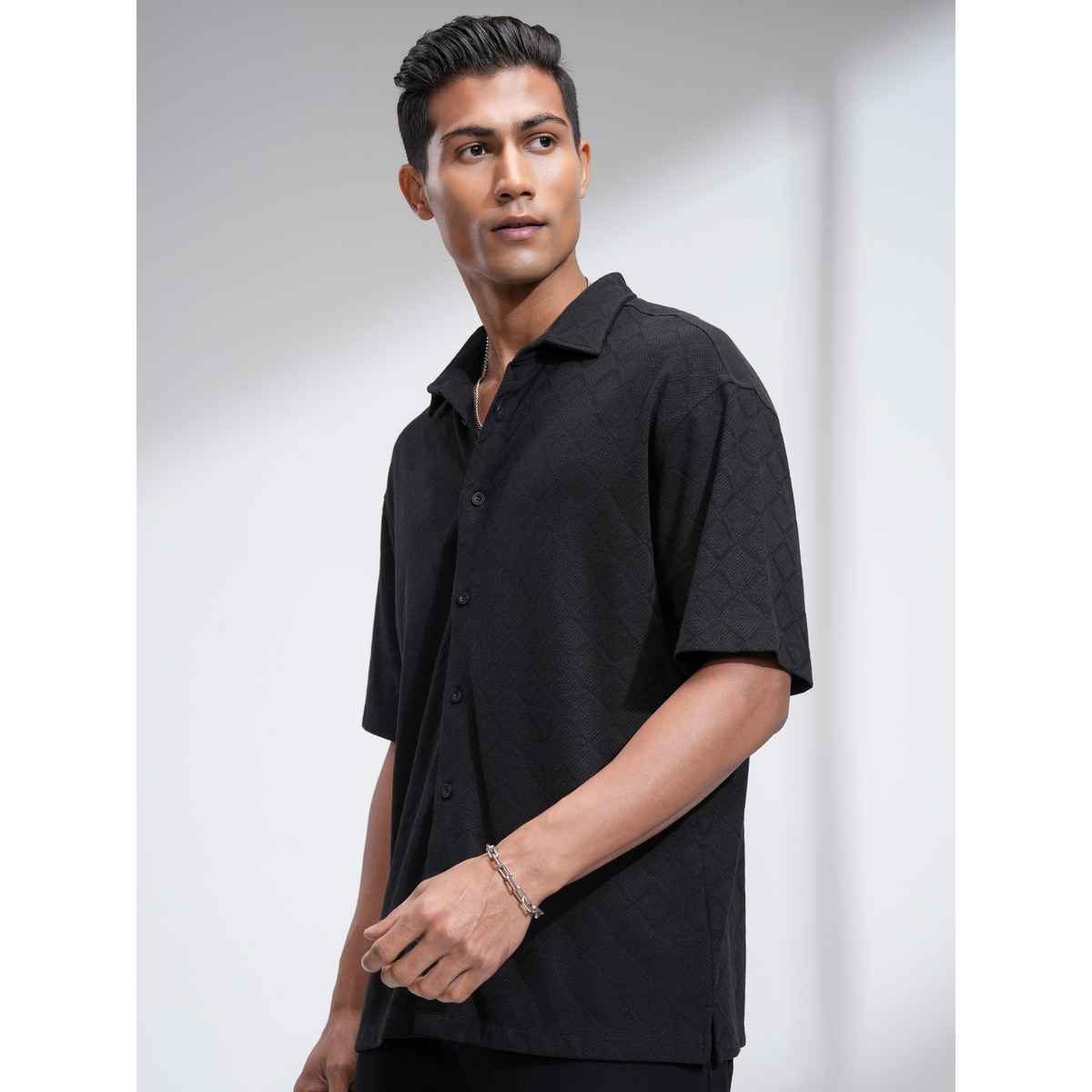 Locomotive Men's Textured Oversize Drop Shoulder Shirt | Jet Black - XL