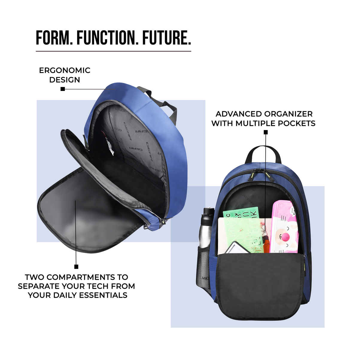 Gear Unisex Polyester 19 L Backpack | Navy Blue and Green
