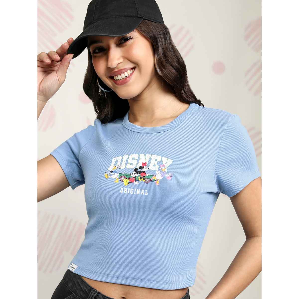 Tokyo Talkies Women's Disney Mickey & Friends Printed Crop T-shirt | Blue - XL