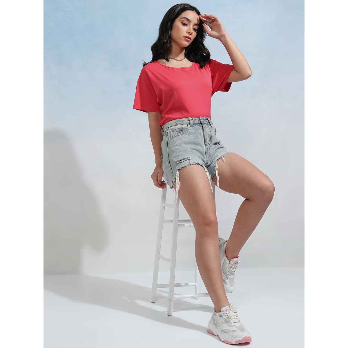 Tokyo Talkies Women's Half Sleeve Round Neck Tshirt | Pink - XL