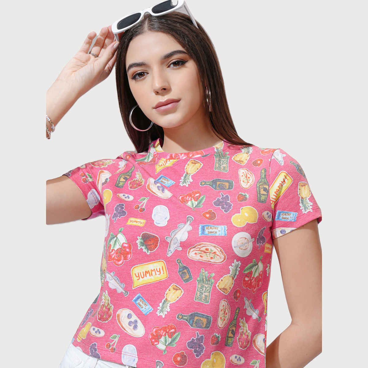Tokyo Talkies Women's Multi Printed Short Sleeve Cropped Tshirt | Multicolour - M