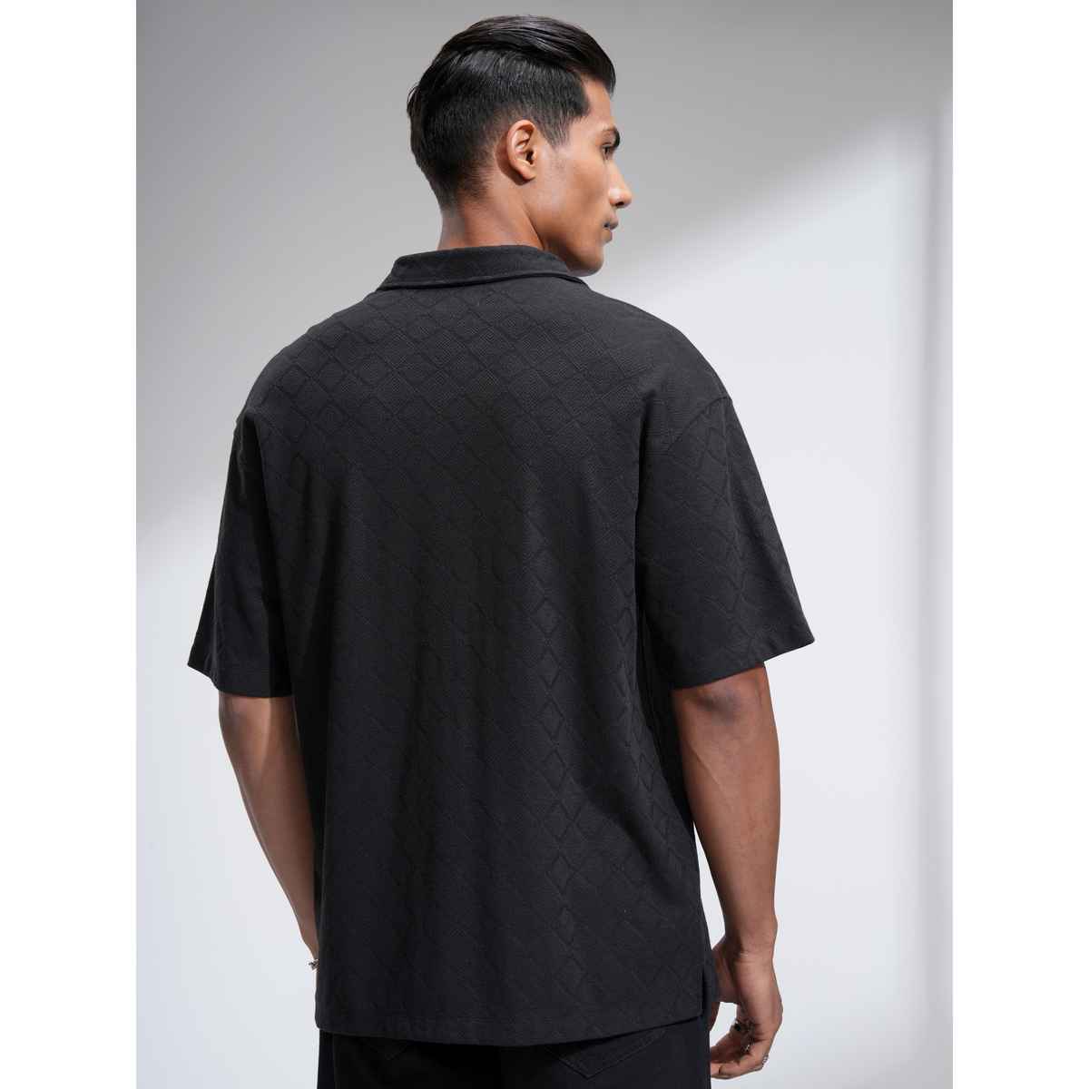 Locomotive Men's Textured Oversize Drop Shoulder Shirt | Jet Black - XL