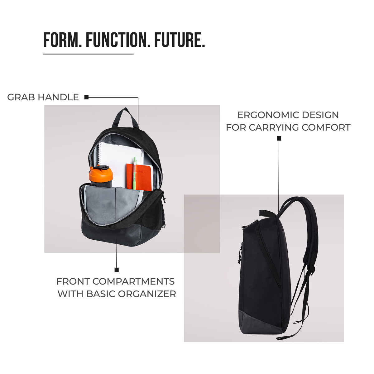 Gear Unisex Modern Polyester 16 L Top Handle Backpack | Black - 16 Inches