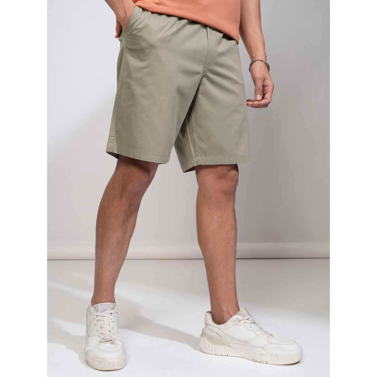 Highlander Men Knee Length Solid Regular Fit Shorts | Green - 36