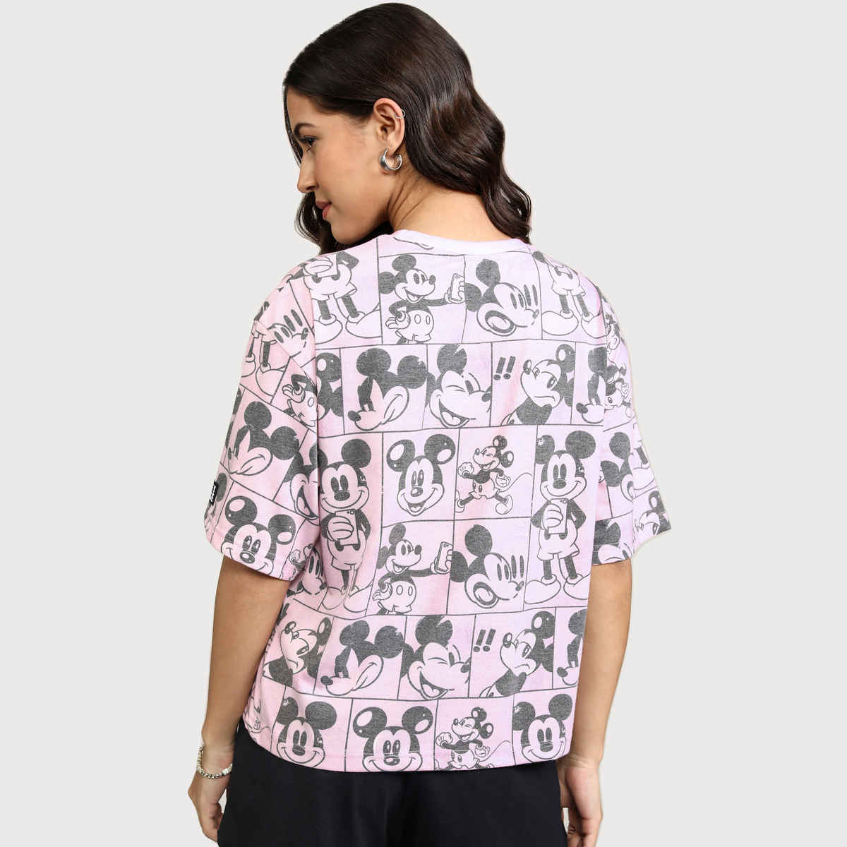 Tokyo Talkies Women's Disney Mickey Mouse Boxy Fit T-shirt | Pink - L