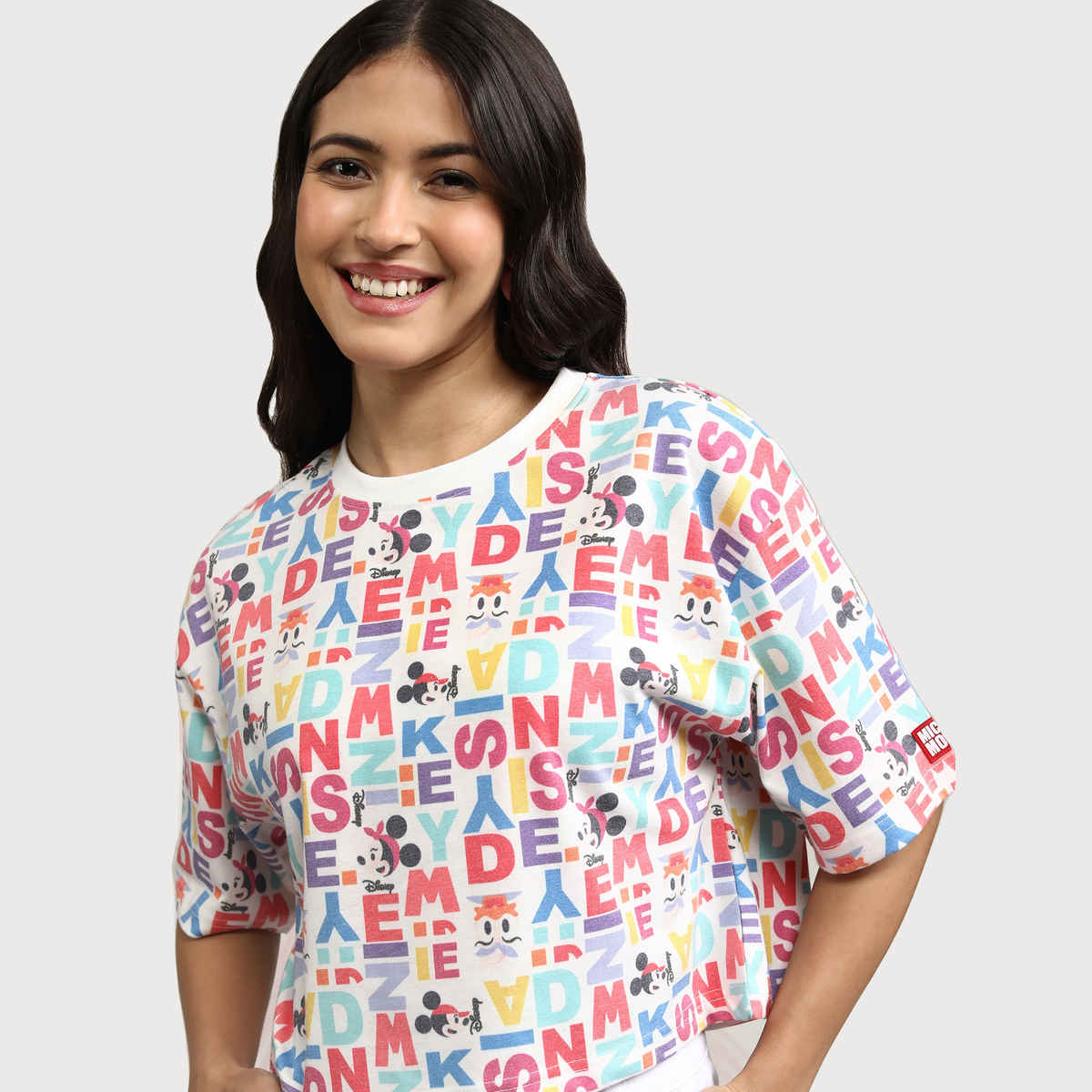 Tokyo Talkies Women's Disney Mickey & Friends Print Boxy Crop T-shirt | White - S