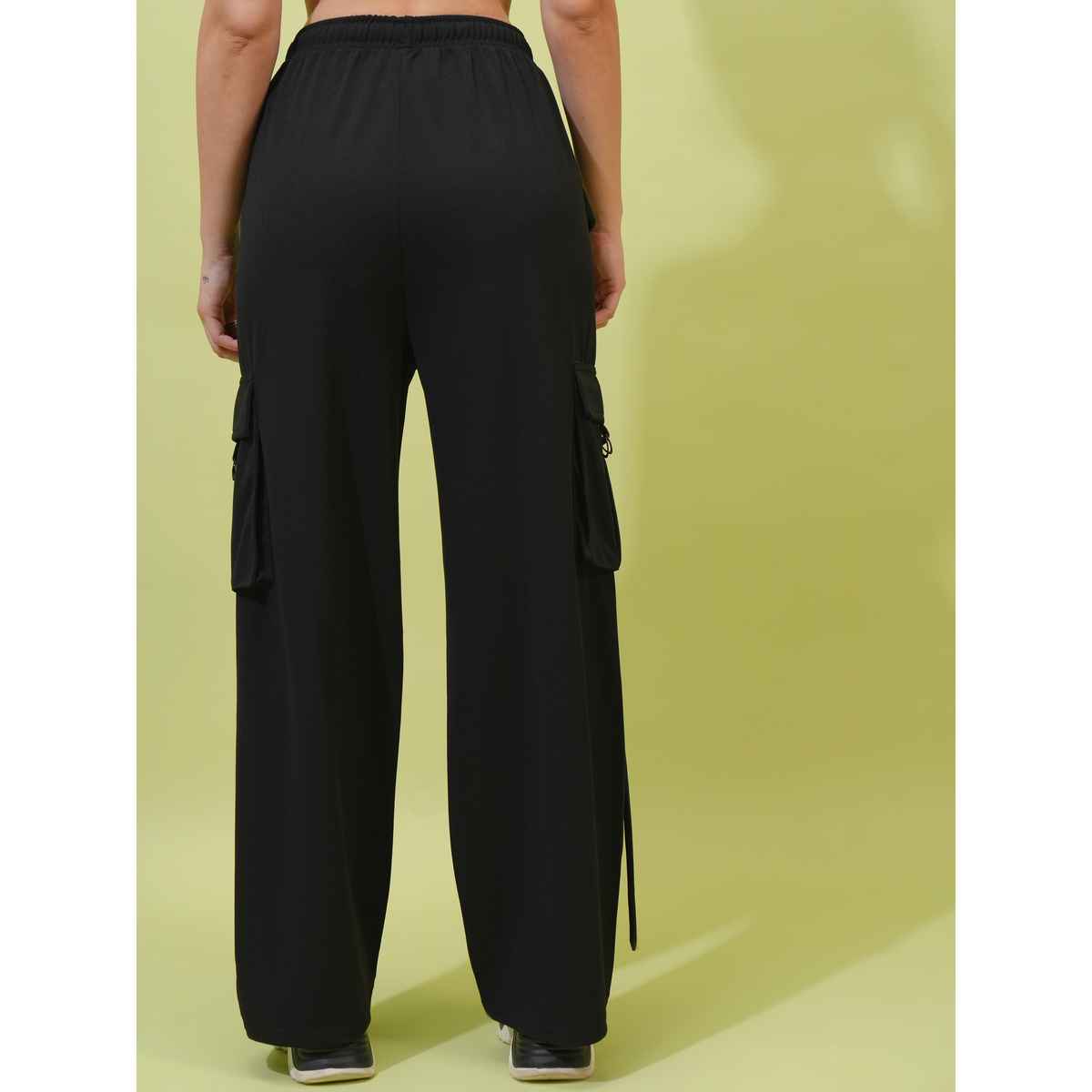 Tokyo Talkies Women's Solid Straight Fit Cargo Pant | Black - 30